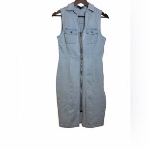 Haute Monde Light WashBlue Denim Full Zip Sleeveless Dress Silver Accents